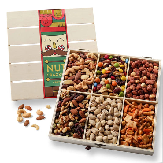 Thanksgiving Gift – Gourmet Nut Crate with 6 Compartments of Sweet & Savory Snacks